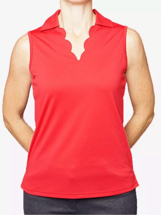 Pebble Beach Tops - Pebble Beach Dry-Luxe Performance Sleeveless Golf Polo Tank | Scalloped V-Neck